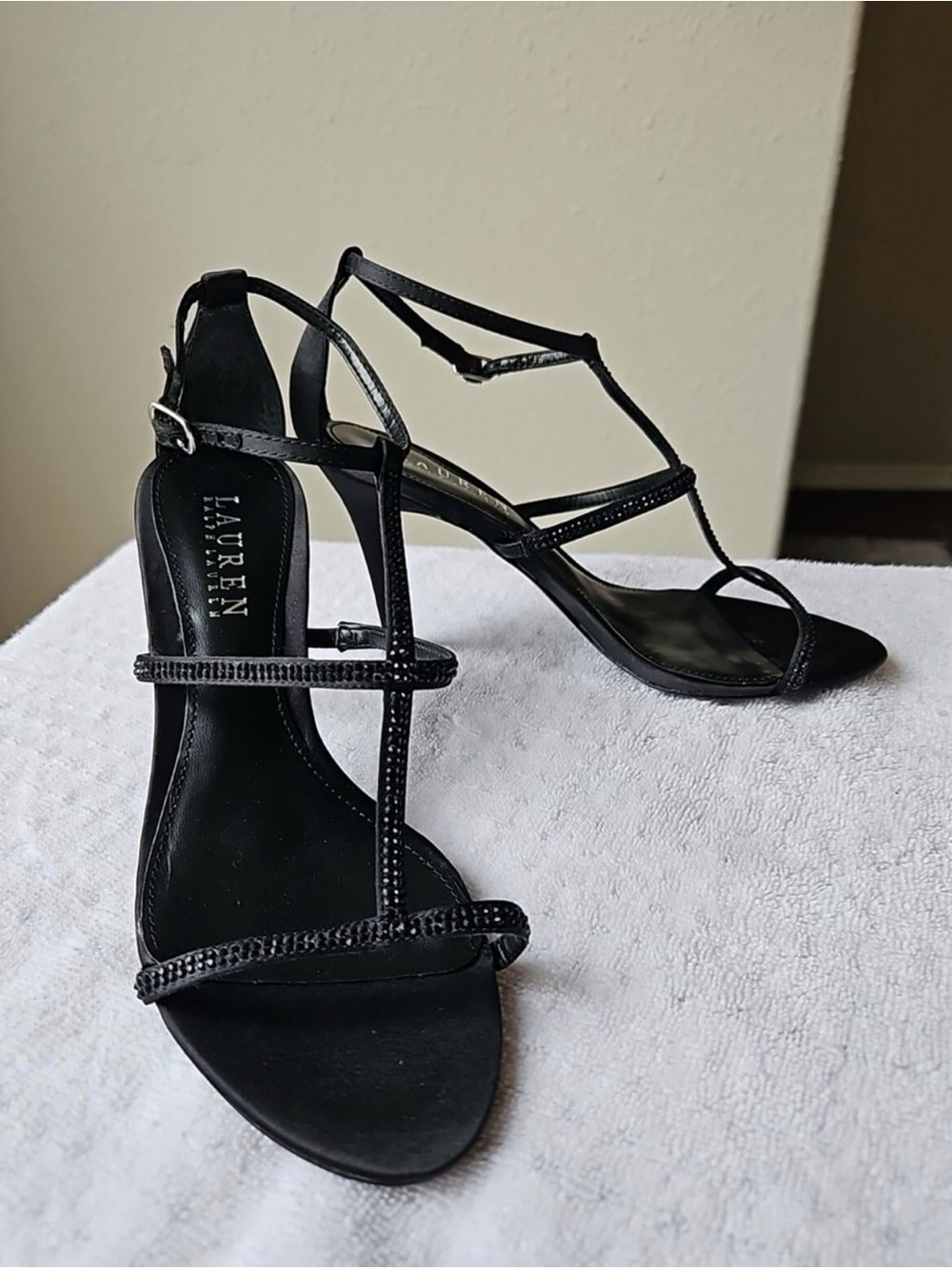 Lauren Ralph Lauren Black T-Strap Evening Heels